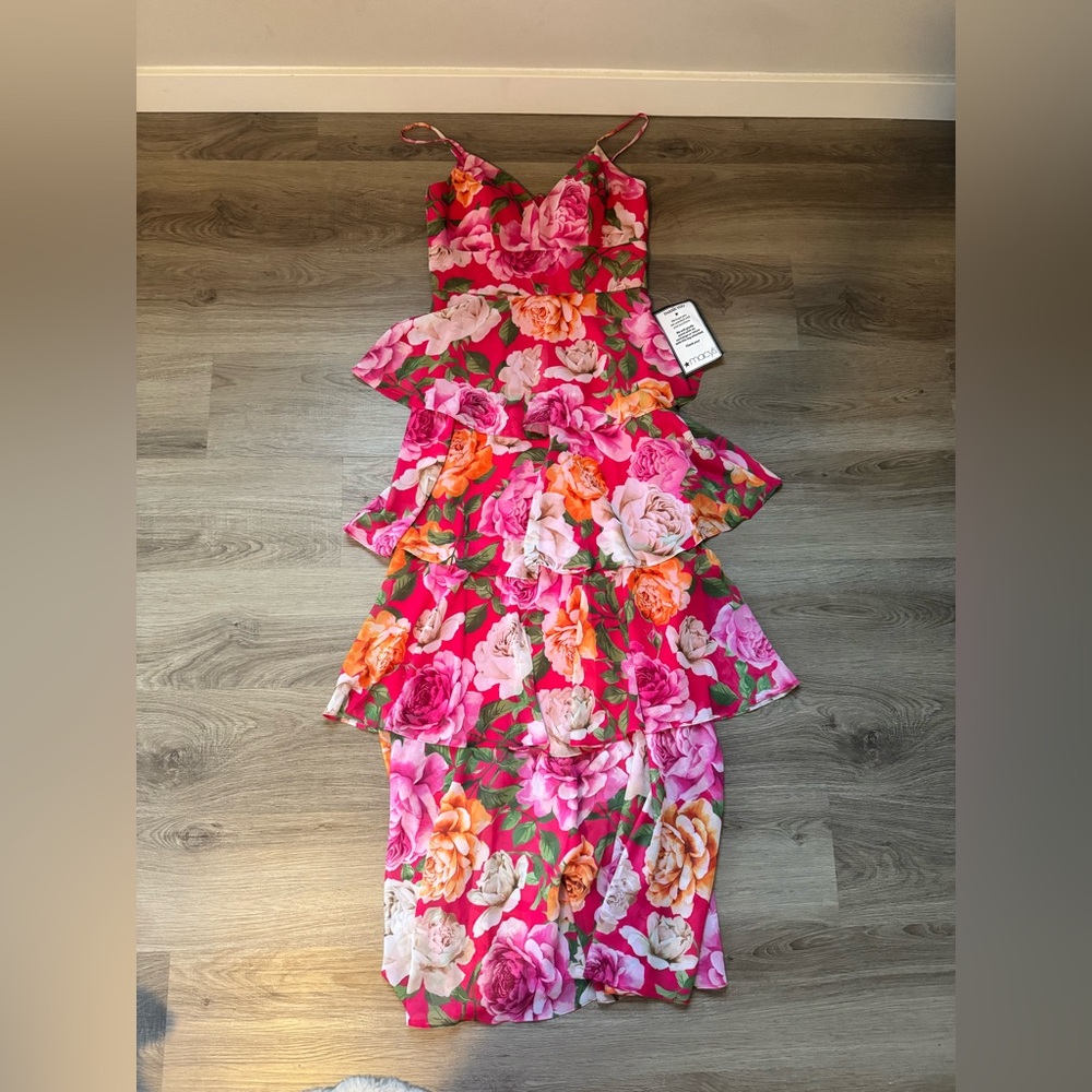 Pink floral maxi dress with ruffles